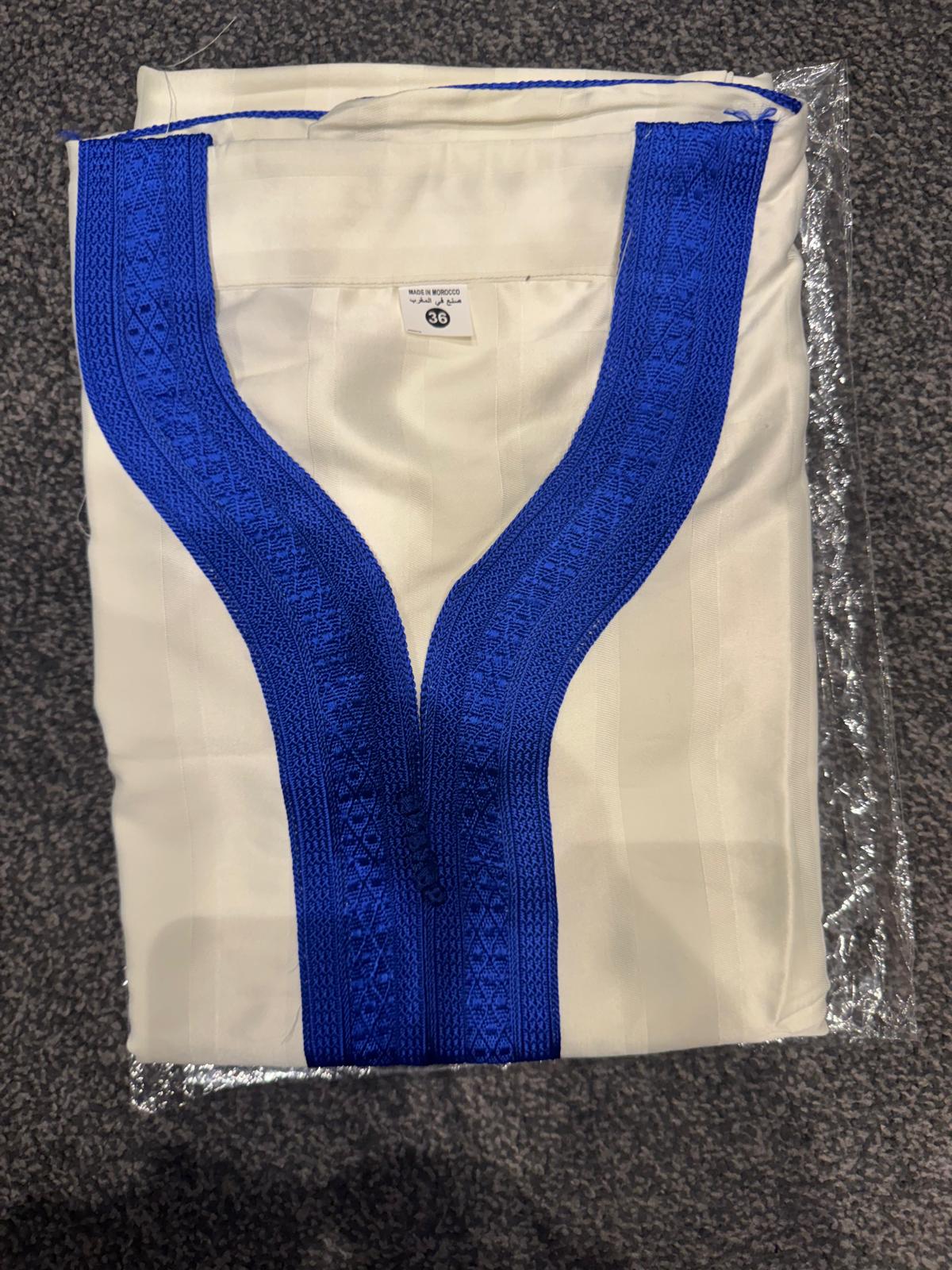 White & Blue Moroccan Thobe